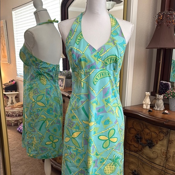 Lilly Pulitzer Resort Halter Dress in Blue and Green - Picture 1 of 9